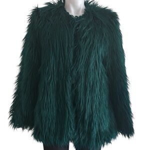 Bershka Faux Fur  emerald green women Jacket Size M